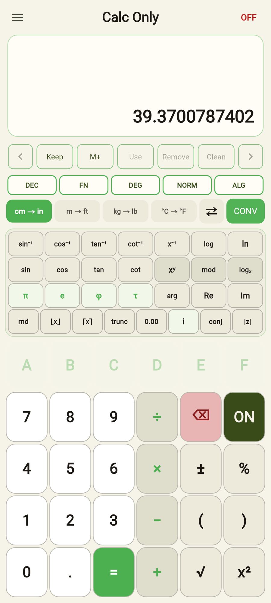 Calc Only Android app - unit conversion