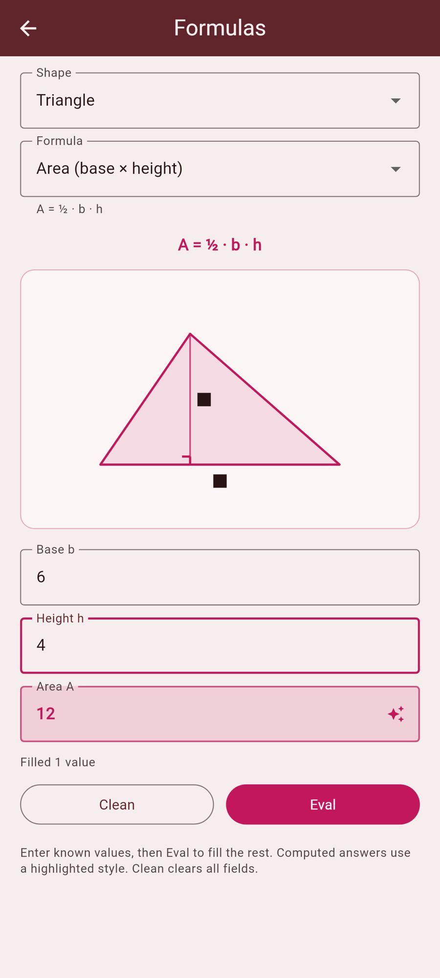 Calc Only Android app - Formulas geometry by shape