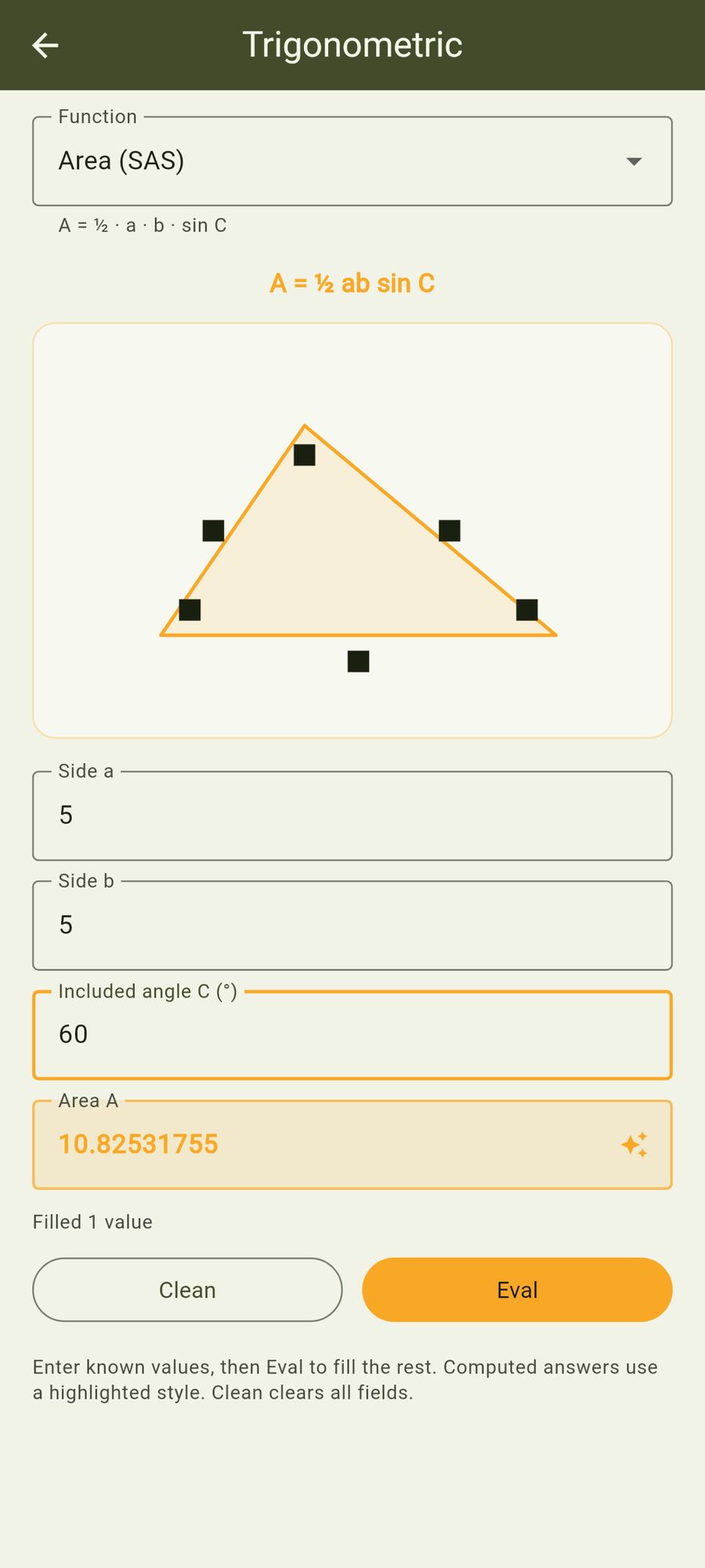 Calc Only Android app - Trigonometric solvers