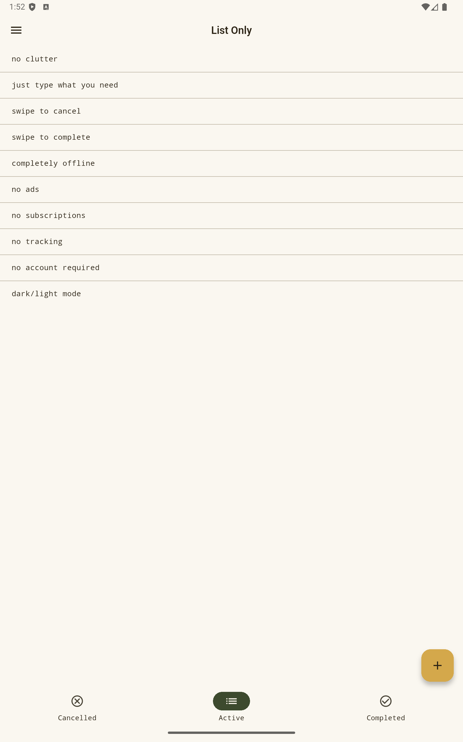List Only Android app - app view screen