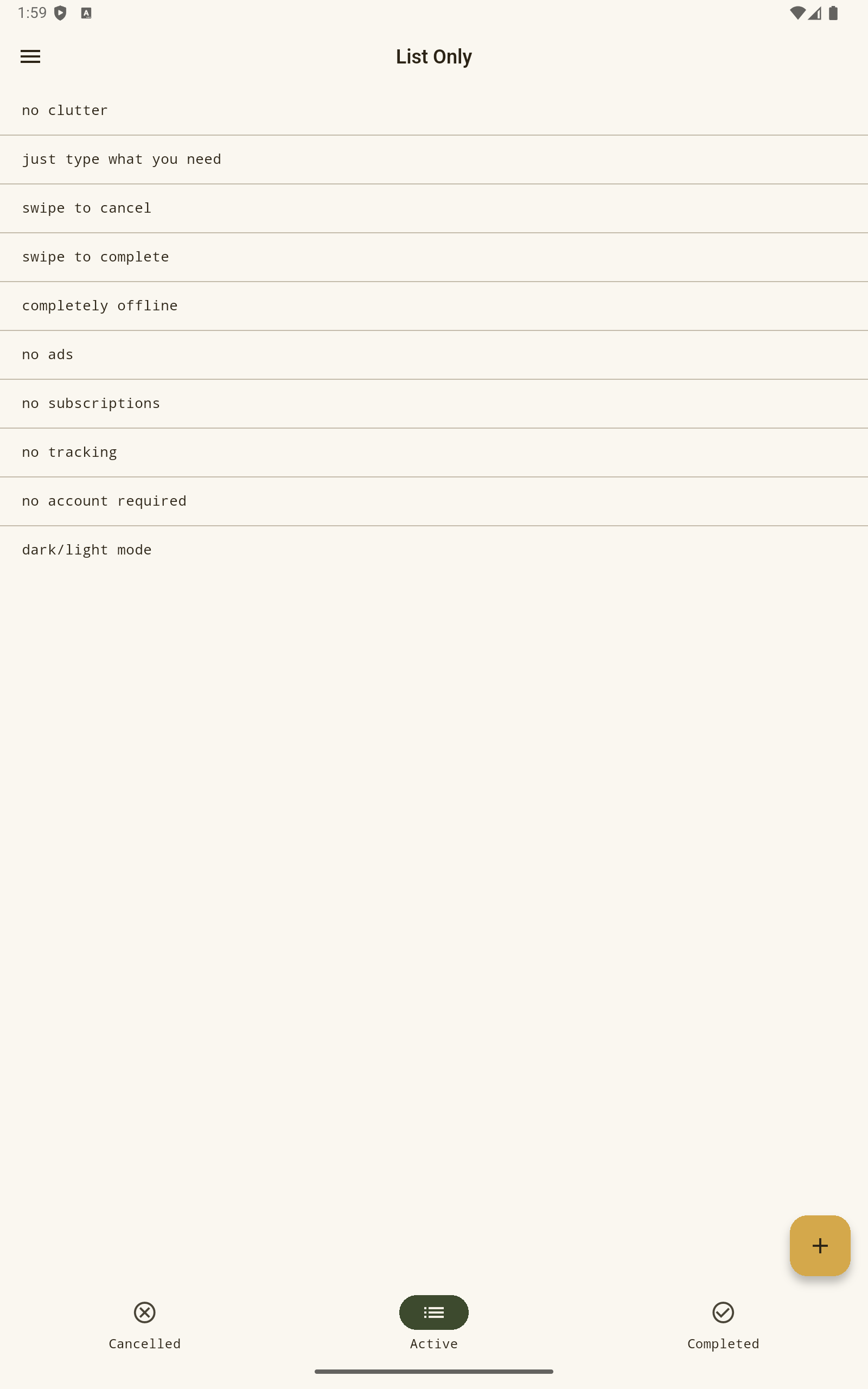 List Only Android app - tabs screen