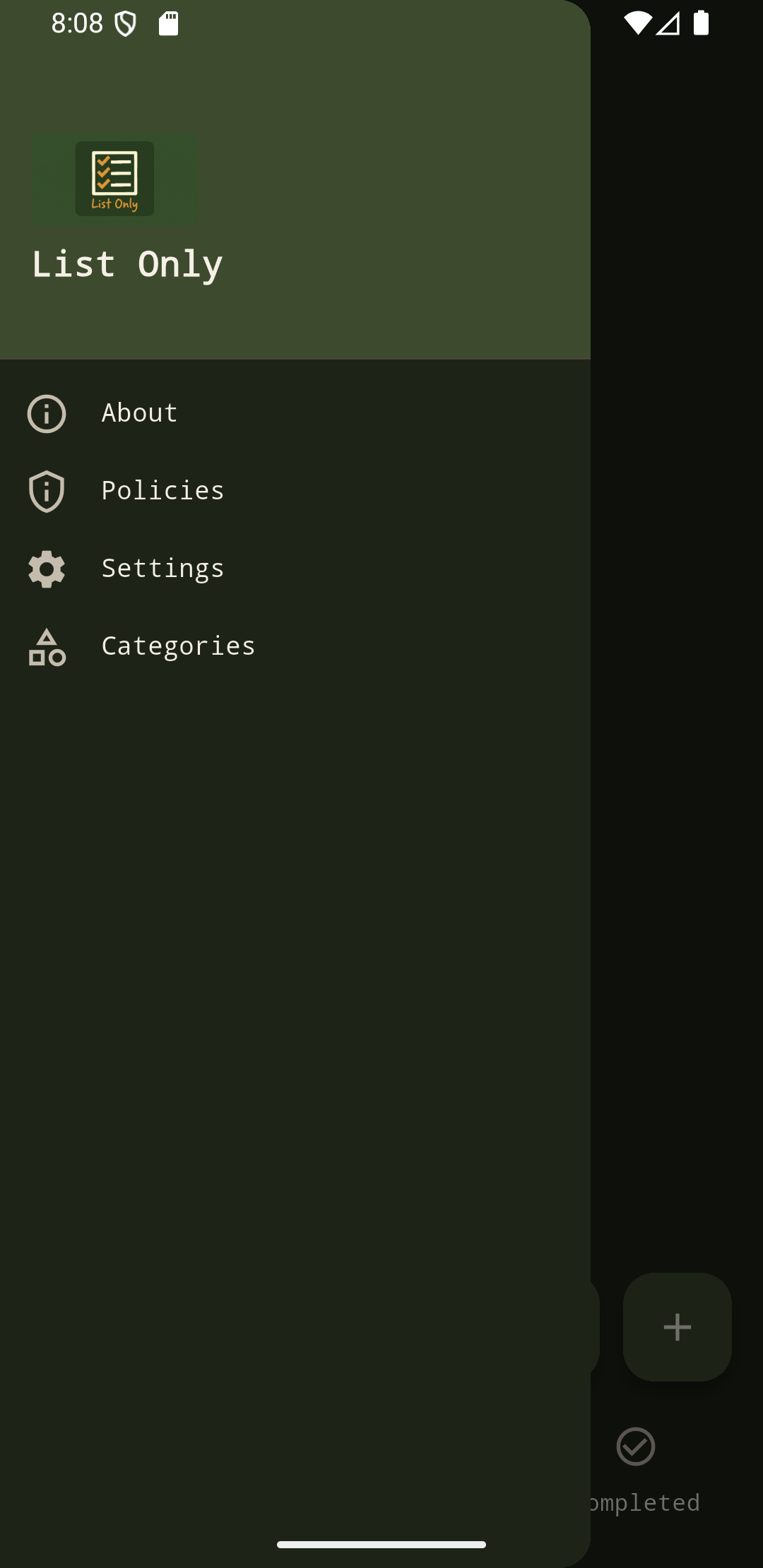 List Only Android app - overview screen