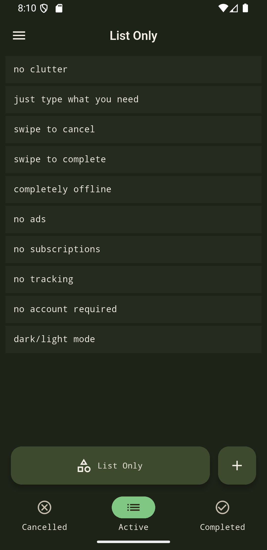 List Only Android app - add or edit screen