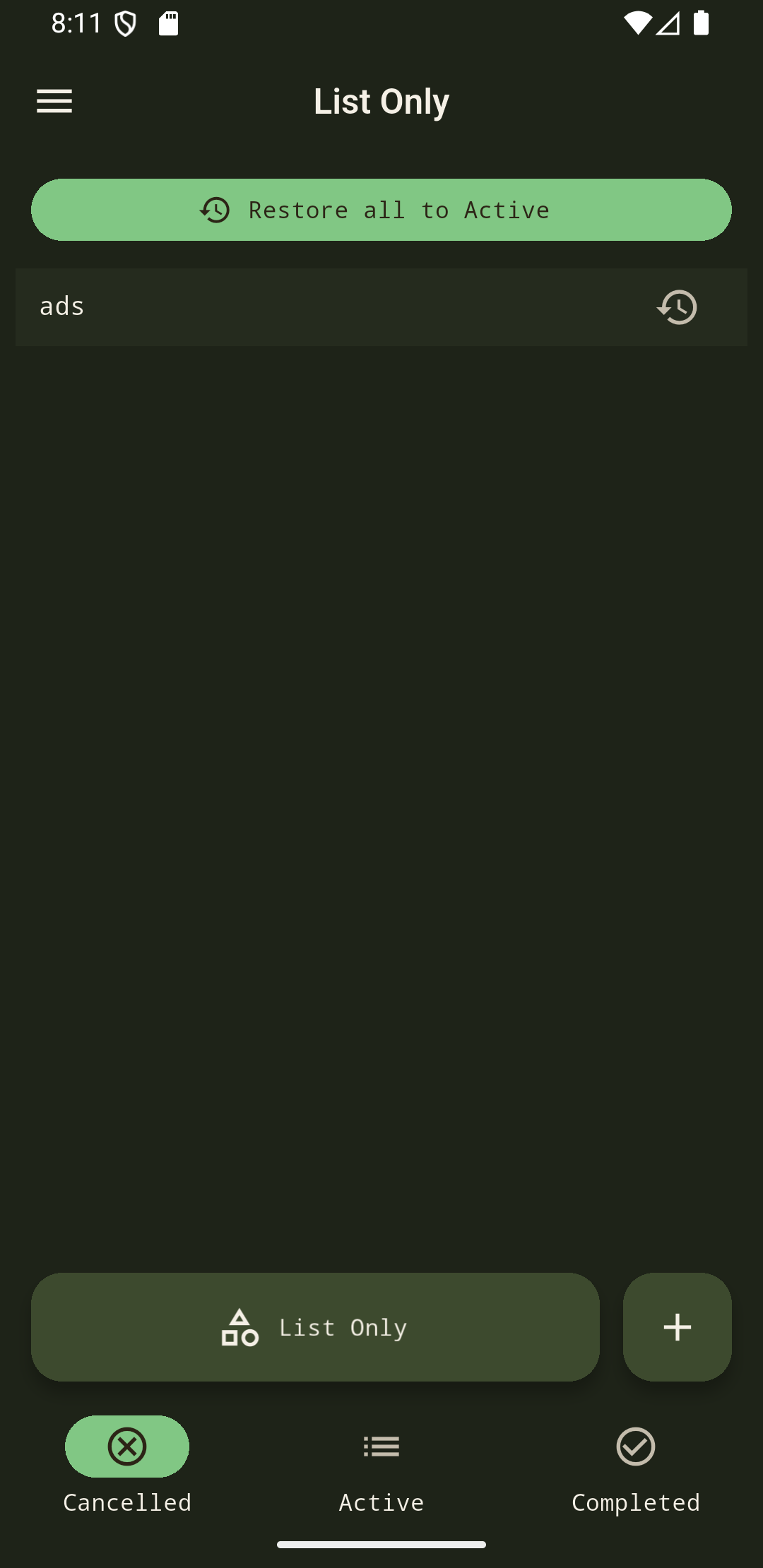 List Only Android app - settings and drawer screen