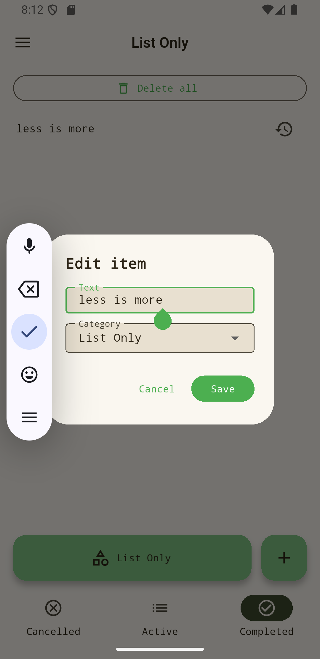List Only Android app - completed or cancelled screen