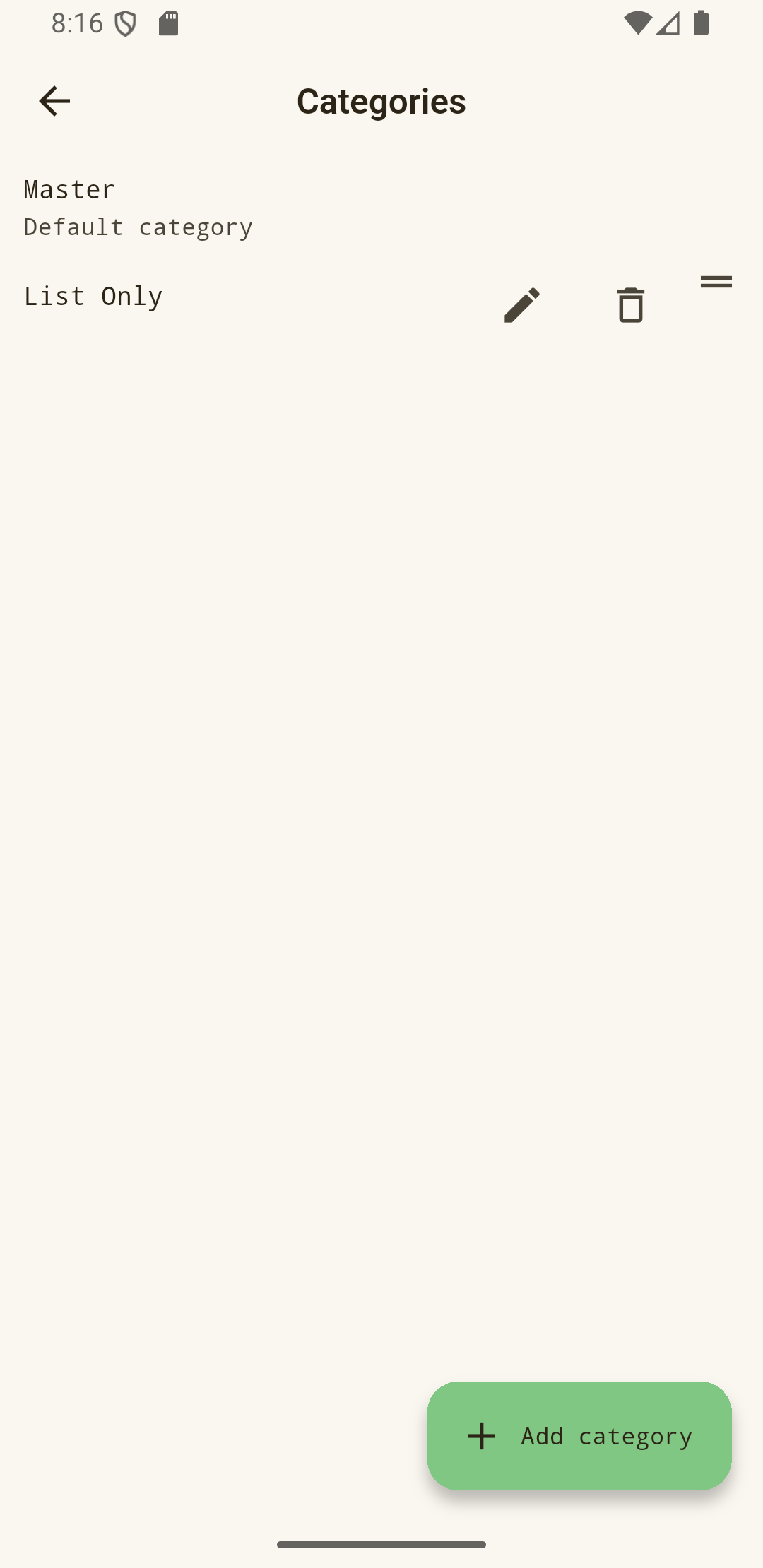 List Only Android app - list and navigation screen